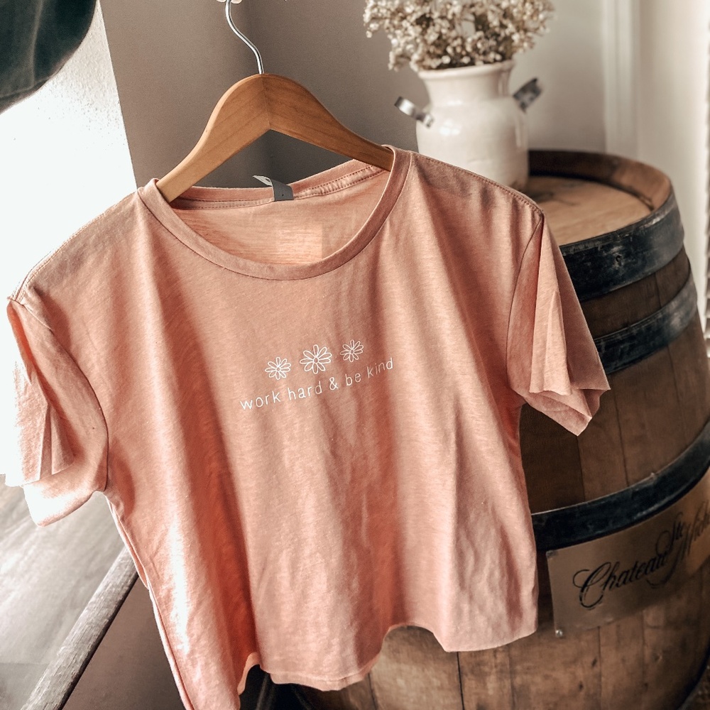 work hard & be kind l raw hem tee
